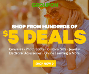  Groupon精选数百个团购、创意礼物、珠宝首饰、电子产品、冲印相册、在线课程等全部只卖5元，额外再打8折！折后仅售4元！
