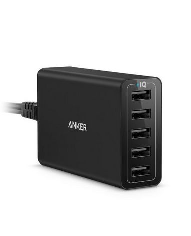  Anker 40W/8A 5口智能快速USB充电器 23.59元，原价 79.99元，另一款白色25.99元