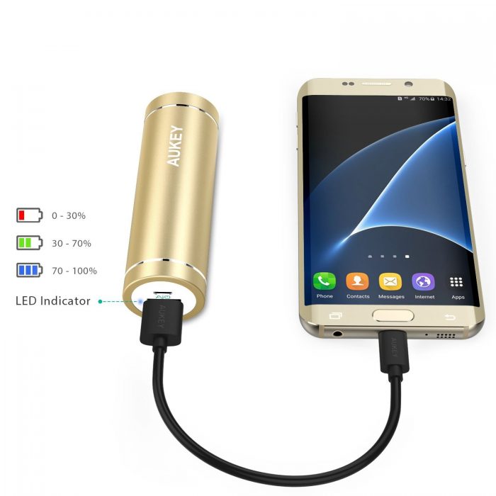 AUKEY  5000mAh 口红式超便携移动电源/充电宝 13.59元起限量特卖（3色可选），原价 19.99元