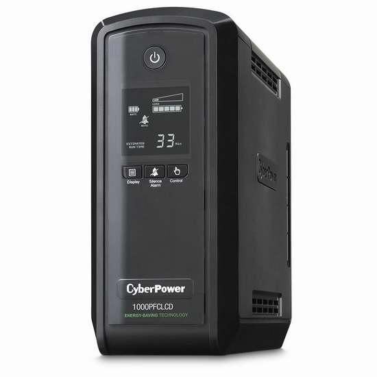  CyberPower CP1000PFCLCD 1000VA 600W UPS 10插座不间断电源5.1折 99.99元限量特卖并包邮！