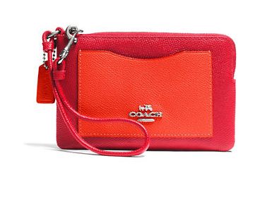  Coach Colourblock 女士红配橘红色真皮短款手拿包5.6折 42.19元清仓！