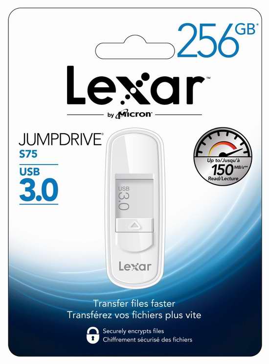  历史新低！Lexar 雷克沙 JumpDrive S75 USB 3.0 64GB/256GB 高速U盘/闪存盘1.8折 18.89-58.49元限时特卖！