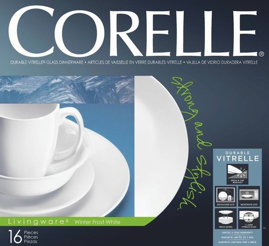  Corelle 康宁白色16件餐具套装 34.86元特卖，原价 51.1元，包邮