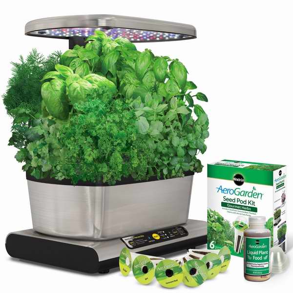  历史最低价！有机环保，无土栽培，5倍长速！AeroGrow Miracle-Gro AeroGarden不锈钢室内苗圃小花园及种子套装6.8折 149.99元限时特卖并包邮！