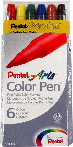  美亚畅销款 Pentel Colour Pen 2mm 彩色马克笔6支装1.9折 2.74元限时清仓！