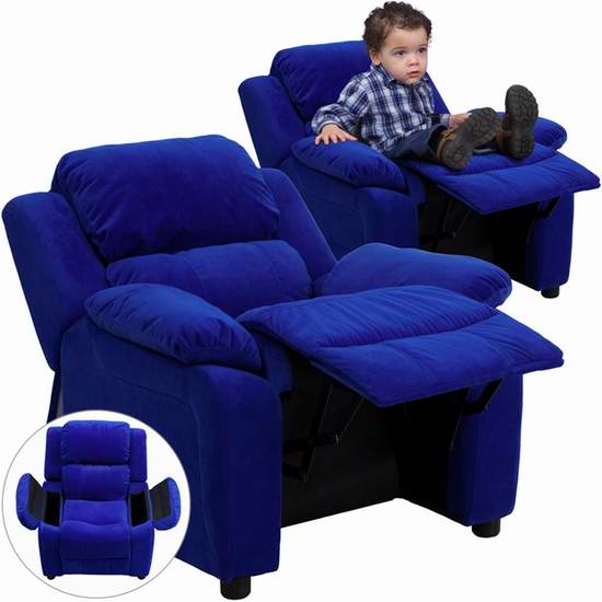  可斜躺，可储物！Flash Furniture BT-7985-KID-MIC-BLUE-GG 豪华儿童单人沙发3.3折 64.45元限时特卖并包邮！