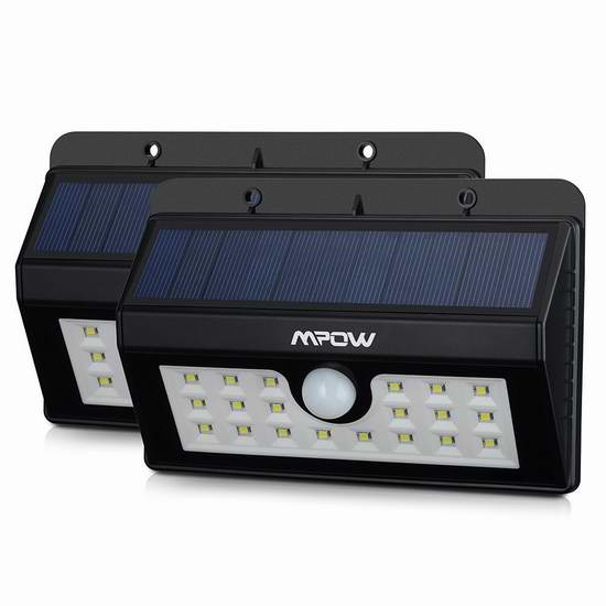  亮度超强！最新款Mpow 20 LED 太阳能防水运动感应灯2件套 47.99元限时特卖并包邮！