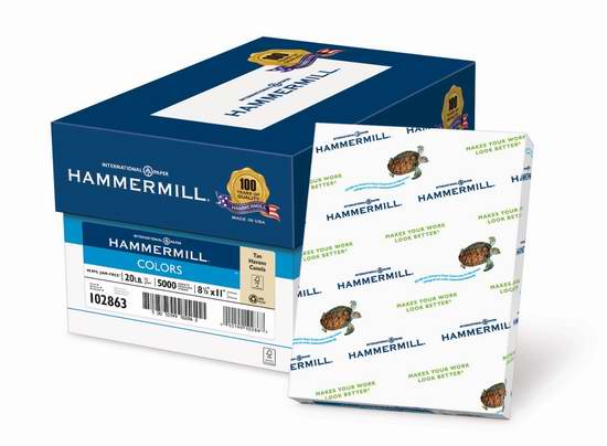  售价大降！历史新低！Hammermill Colors Tan 20磅8.5x11英寸10包（5000张）打印纸3折 20元限时清仓！