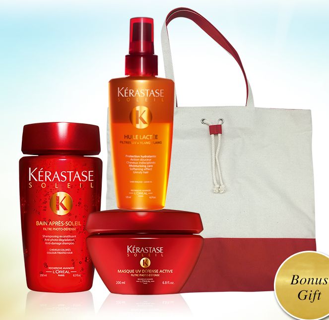  Kerastase 网店促销，买3件正装产品送限量版帆布沙滩包！