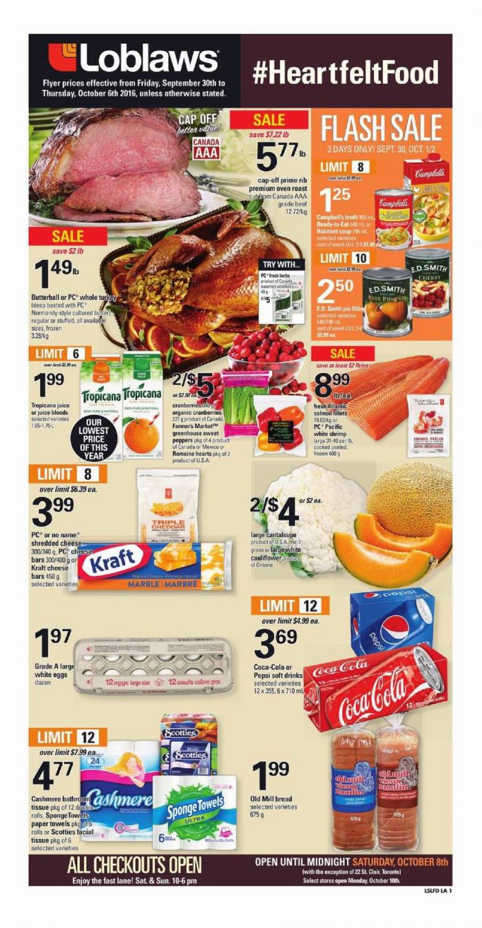  Loblaws超市本周（2016.9.30-2016.10.6）打折海报