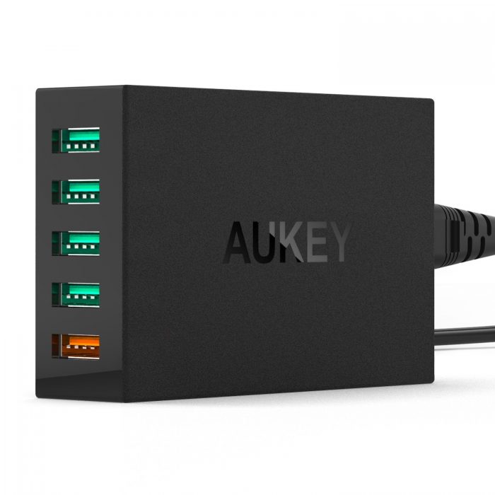  高通认证， AUKEY 54W 5端口智能快速充电器 17.99元限量特卖，原价 21.99元，包邮