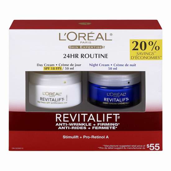  历史新低！L'Oreal Paris 欧莱雅 Revitalift 复颜抗皱紧致滋润日霜晚霜超值装 24.69元限时特卖！