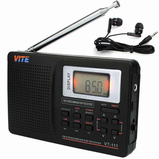  VITE VT-111 便携式 AM/FM/SW/LW/MW 全波段数字收音机5.1折 20.4元限量特卖并包邮！