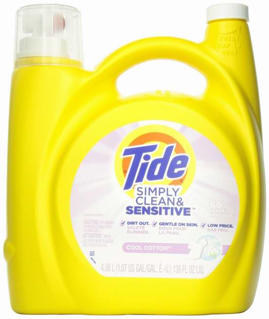  历史新低！Tide 汰渍 Simply Clean and Sensitive 洗衣液4.08升（66缸）装 6.88元限时抢购！