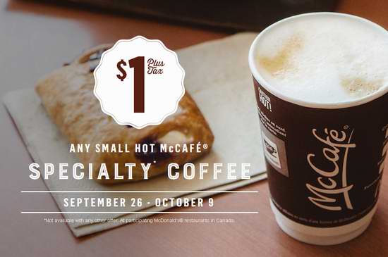  McDonald's 麦当劳 9月26日-10月9日小杯咖啡仅售1元！