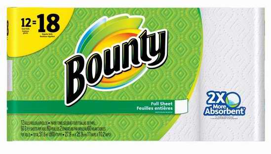  Bounty 12卷双层厨房用纸 11.81加元限时特卖！