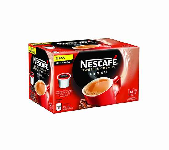  历史新低价上再立省19.8元！Nescafé 雀巢 香甜奶油原味 K-Cup 72速溶咖啡胶囊 27.48元限时特卖并包邮！