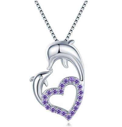  MBLife 925纯银紫色海豚心形吊坠项链 33.95加元限量特卖，原价 120加元，包邮