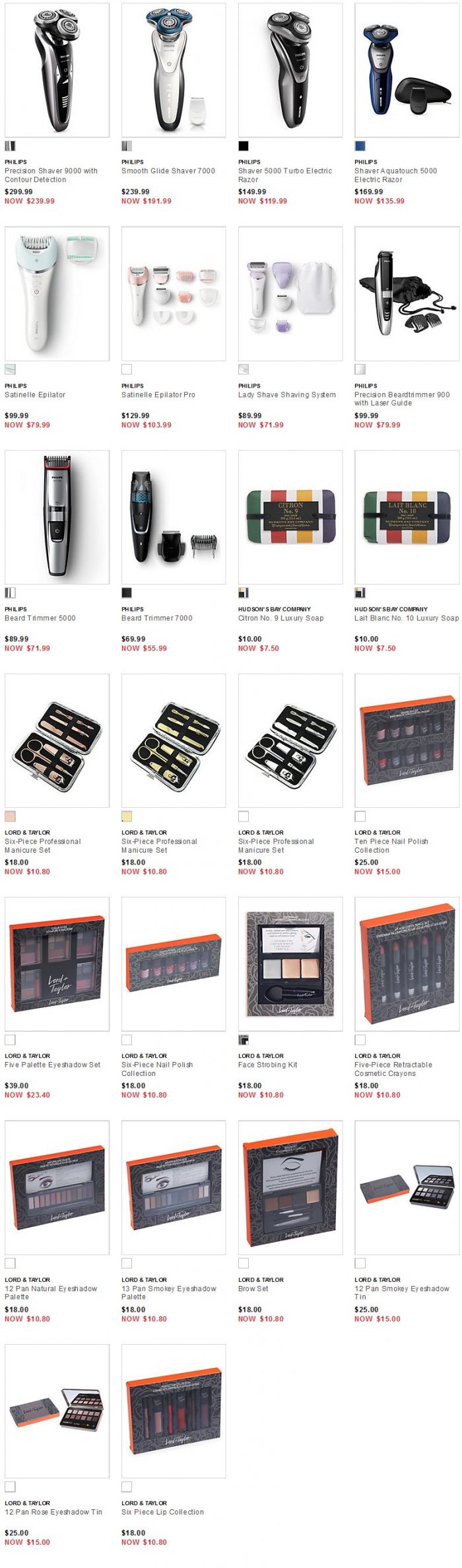 精选26款 LORD & TAYLOR，PHILIPS美妆及剃须刀 6折起特卖，最低10.8元