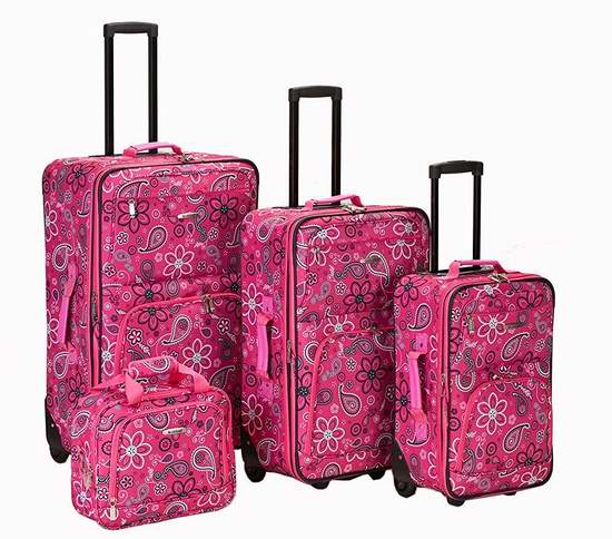  历史新低！Rockland F108 粉红印花可扩展拉杆行李箱4件套 105.34元限时特卖并包邮！