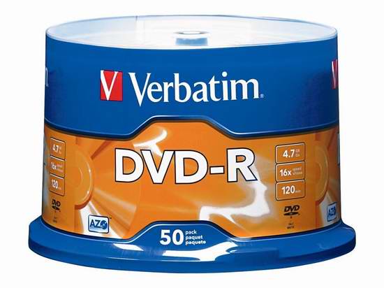  历史新低！Verbatim 4.7GB 16x DVD-R 可刻录光盘50件套3.8折 10.99元限时清仓！