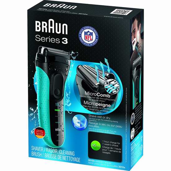  Braun 德国博朗 新3系 3010s 男士电动干湿剃须刀5折 49.99加元包邮！