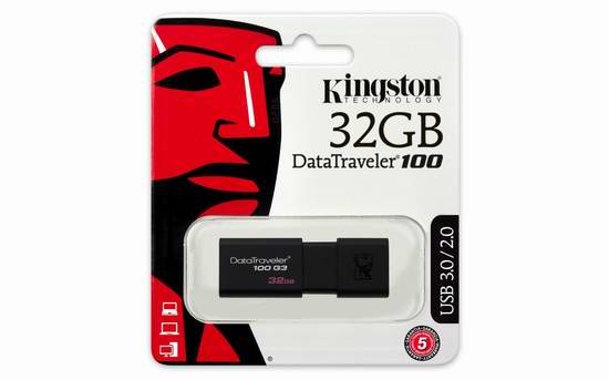  历史新低！Kingston Digital 32GB 100 G3 USB 3.0 闪存盘/U盘 10.99元限时特卖！