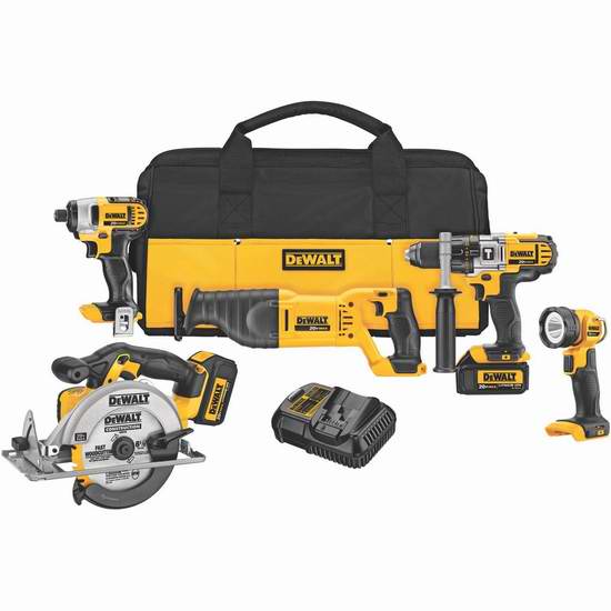  历史新低！DEWALT 得伟 DCK590L2 20伏3.0 Ah无绳电动工具5件套6.2折 399.95元限时特卖并包邮！