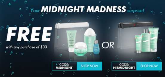  Biotherm 碧欧泉 疯狂午夜！精选多个超值装特价销售，全场满30元送价值30元碧欧泉镇牌之宝绿活泉4件套礼包+手拿包 或 男士水动力3件套礼包+手拿包！