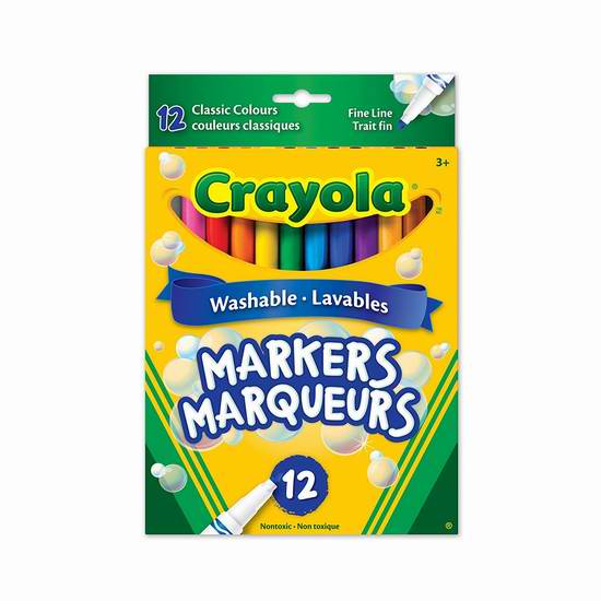  Crayola 绘儿乐 12色可水洗粗头彩色水笔12支装 3.37加元（原价 5.99加元）