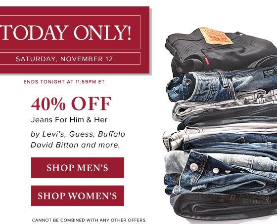  精选332款 LEVI'S、GUESS、BUFFALO DAVID BITTON 等品牌时尚男女牛仔裤全部6折限时特卖！