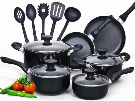  历史最低价！美亚畅销款 Cook N Home 不粘底锅具15件套 69.99元限时特卖并包邮！