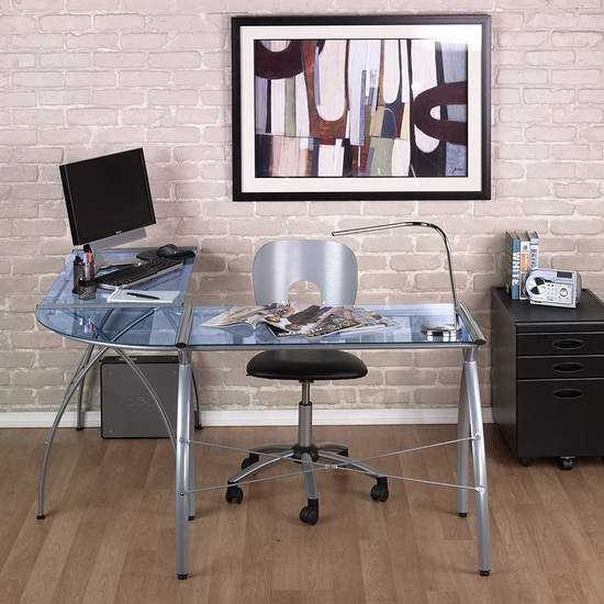  历史新低！Studio Designs Calico Designs 50310 L型钢化玻璃办公桌5.1折 158.18元限时特卖并包邮！