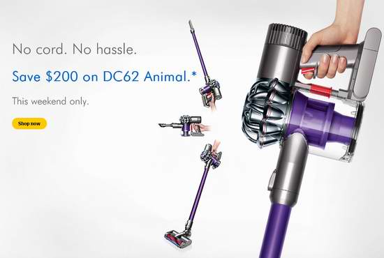  节礼周特卖：Dyson DC62 Animal 防过敏宠物版真空吸尘器 立省200元，仅售349.99元包邮！