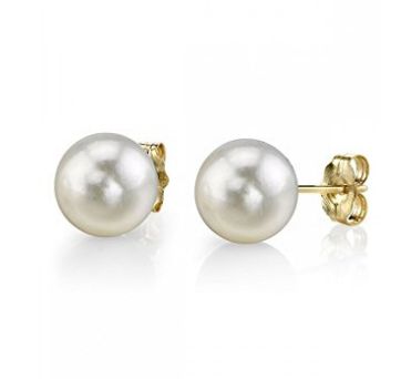  The Pearl Source 14K AAA级/AAAA级 7-11mm 白色圆形天然淡水珍珠耳钉限时特卖并包邮！白金/黄金多个尺寸可选！
