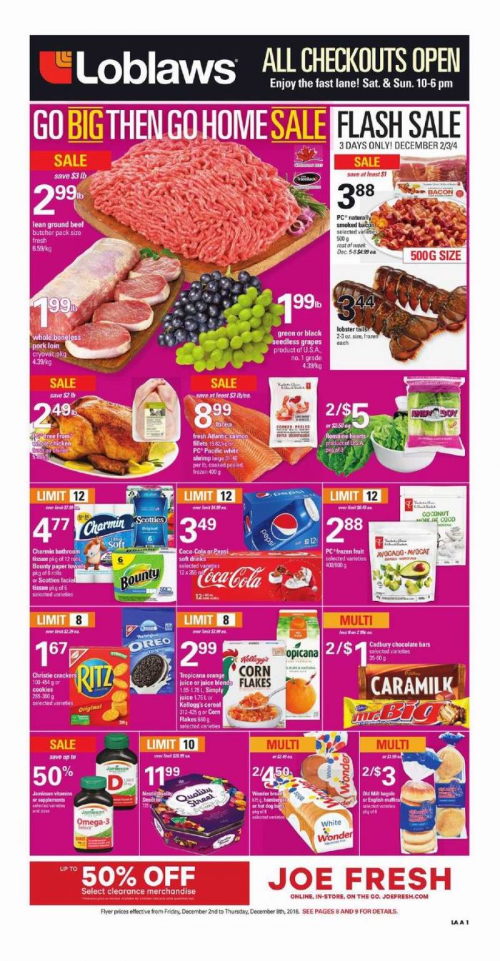  Loblaws超市本周（2016.12.2-2016.12.8）打折海报