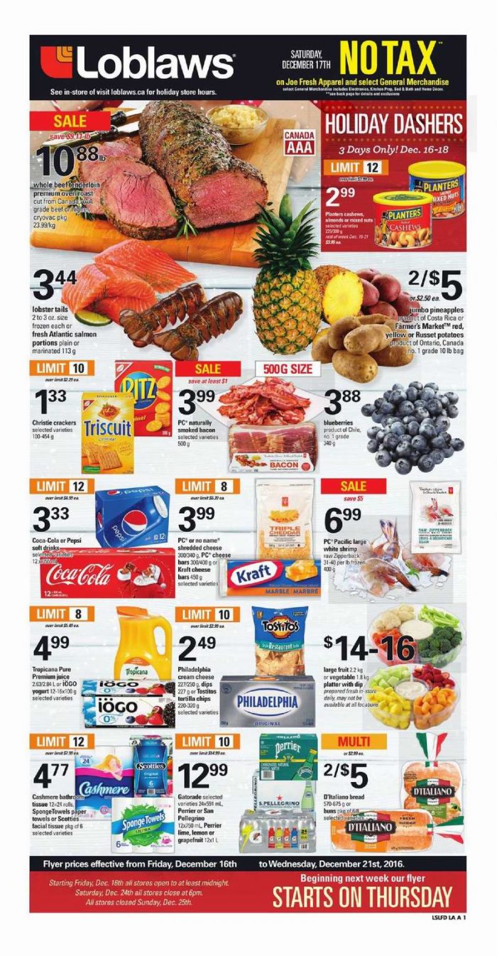  Loblaws超市本周（2016.12.16-2016.12.22）打折海报