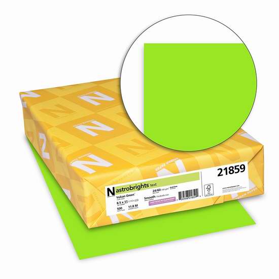  Neenah Astrobrights 高级绿色打印纸（500张）2折 5.78元限量特卖并包邮！