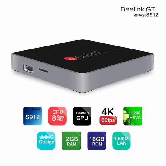  GBlife Beelink GT1 4K 超高清八核双频WiFi流媒体播放器/网络电视机顶盒 84.79元限量特卖并包邮！