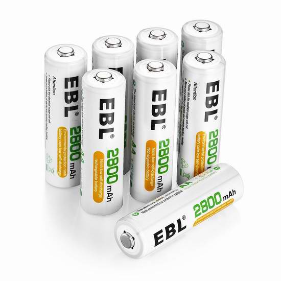  EBL 1100mAh/2800mAh Ni-MH AA/AAA镍氢充电电池8只装 13.58-21.24加元！