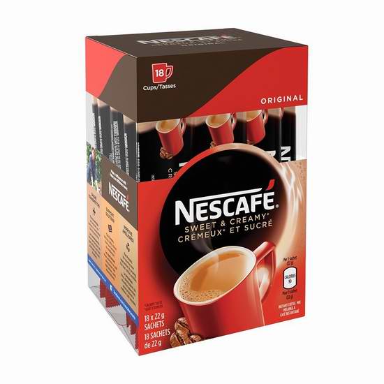  历史新低！Nescafé 雀巢 香甜奶油原味免煮速溶咖啡（18小袋装）3.1折 3.35-3.94元限时特卖！