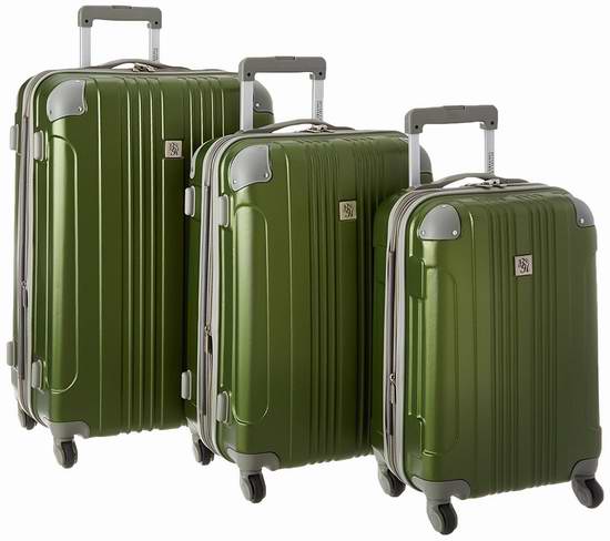  售价大降！历史新低！Travelers Choice Luggage Beverly Hills 可扩展硬壳拉杆行李箱3件套2.7折 88.62元限时清仓并包邮！