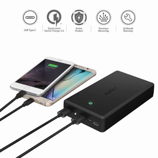  Aukey 26500mAh 便携式高通快充3.0 移动电源/充电宝 44.99加元限量特卖并包邮！会员专享！