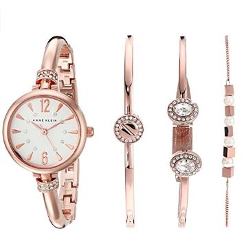  Anne Klein AK/2338RGST施华洛世奇水晶玫瑰金手镯手表和手链套装 158.26加元，原价 227.5加元，包邮