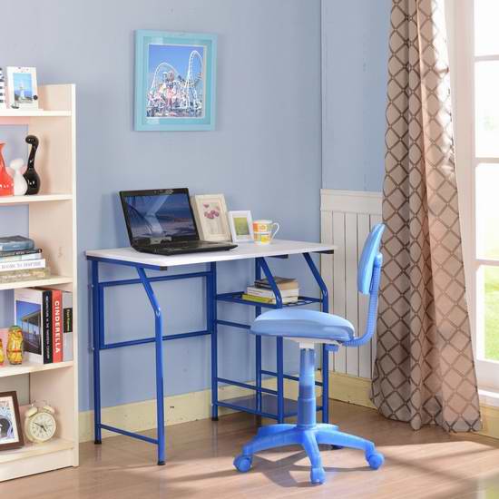  历史新低！King's Brand 蓝白色儿童电脑桌/书桌3.6折 75.53元限时特卖并包邮！