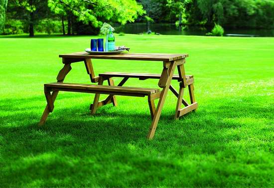  Merry Products Garden 二合一可变形 实木庭院餐桌椅/花园长椅 156.03加元限时特卖并包邮！