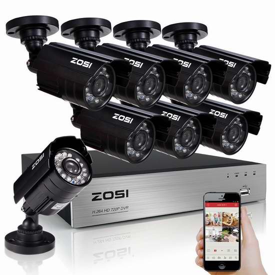  ZOSI Surveillance 720p 8路高清监控系统 168.79元限量特卖并包邮！