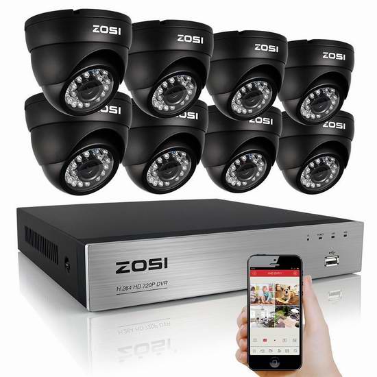  ZOSI 720P 1280TVL 8路高清监控系统 179.34加元限量特卖并包邮！
