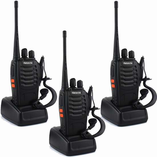  Retevis H-777 Walkie Talkie 5W UHF 400-470MHz 16信道无线专业双向对讲机/手台（内置手电，带耳机）3只装 67.99加元限量特卖并包邮！