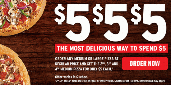  Pizza Hut 必胜客 正价购买大号或中号pizza，再买3个以内中号pizza每个仅需5元！